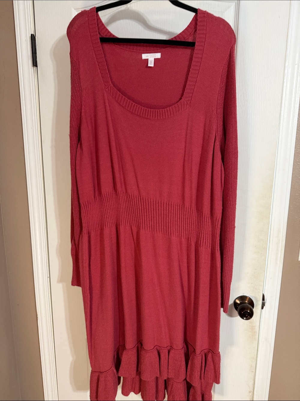 LC Lauren Conrad Long Sleeve Scoop Neck Ruffle Hem Dress in Rose